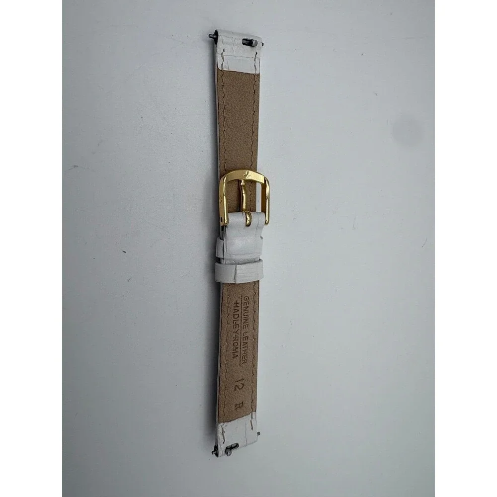 New Hadley-Roma 12mm White Alligator Grain Calfskin Watch Strap - Gold Buckle